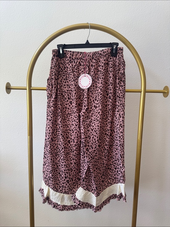 Umgee Pants - Umgee Pink Leopard Print Wide Leg Pants with Cream Trim